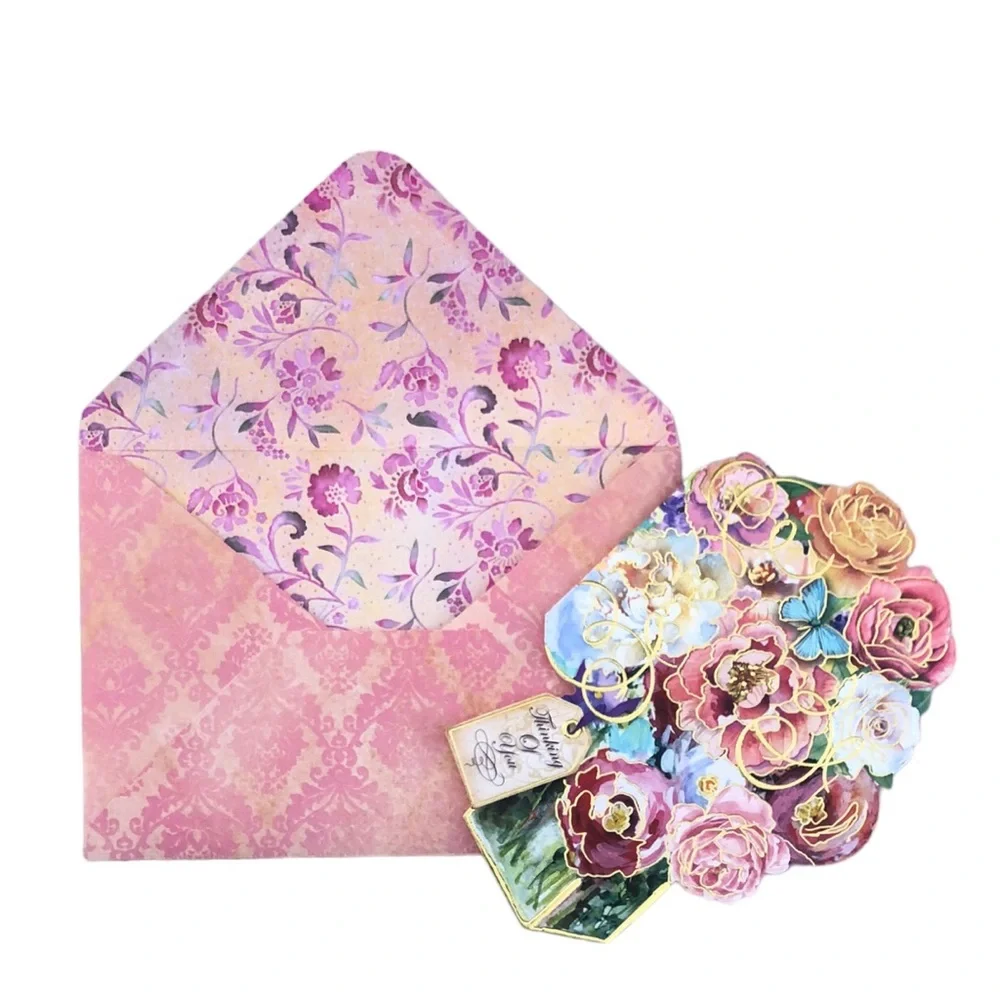 Punch Studio Bouquet Fancy Gold Foil Embossed Blank Note Cards (64555), 10 ct